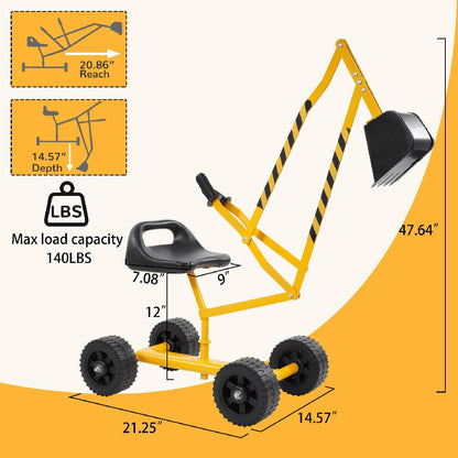 US Local Only Supports Self Pickup Kids Excavator Ride On Toys, Beach Toys Outdoor Sandbox Toy Excavator, Steel Excavator Crane Rotates 360 Degrees With Stable Base- Yellow