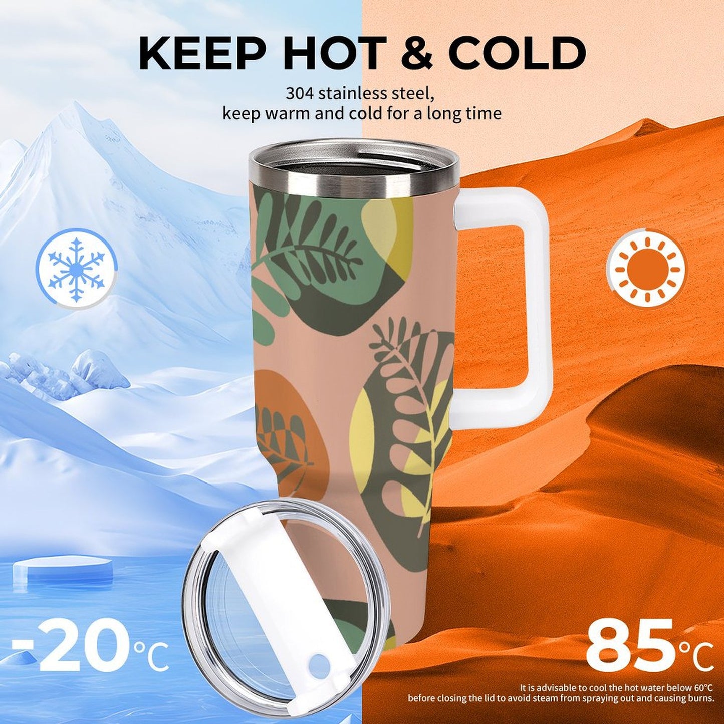 PHDT00109 POD US Local Tumbler 40 oz Large Capacity Car Cup Leaves, Tropical