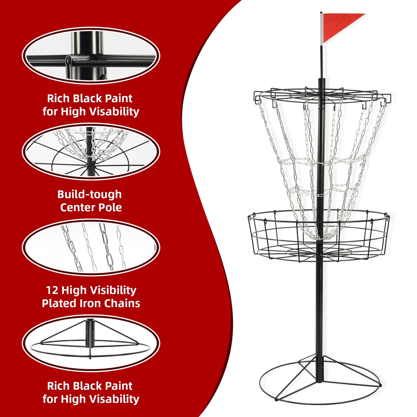 US Local Only Supports Self Pickup-Disc Golf Target, 12 Chain Portable Disc Golf Basket, Metal Disc Golf Practice Target Basket, Black