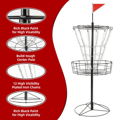 US Local Only Supports Self Pickup-Disc Golf Target, 12 Chain Portable Disc Golf Basket, Metal Disc Golf Practice Target Basket, Black