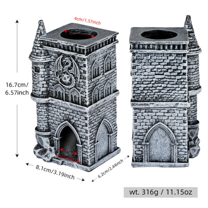US Local D20 Castle Resin Dice Tower Gift Box Set , Exquisite Medieval , Inspired Design, Ideal For Tabletop RPG Enthusiasts. Perfect For Adding A Touch Of Fantasy To D&D And Other Role - Playing Games.