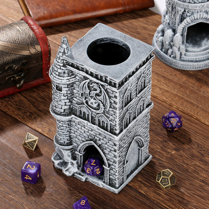 US Local D20 Castle Resin Dice Tower Gift Box Set , Exquisite Medieval , Inspired Design, Ideal For Tabletop RPG Enthusiasts. Perfect For Adding A Touch Of Fantasy To D&D And Other Role - Playing Games.