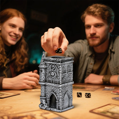 US Local D20 Castle Resin Dice Tower Gift Box Set , Exquisite Medieval , Inspired Design, Ideal For Tabletop RPG Enthusiasts. Perfect For Adding A Touch Of Fantasy To D&D And Other Role - Playing Games.