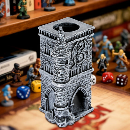 US Local D20 Castle Resin Dice Tower Gift Box Set , Exquisite Medieval , Inspired Design, Ideal For Tabletop RPG Enthusiasts. Perfect For Adding A Touch Of Fantasy To D&D And Other Role - Playing Games.