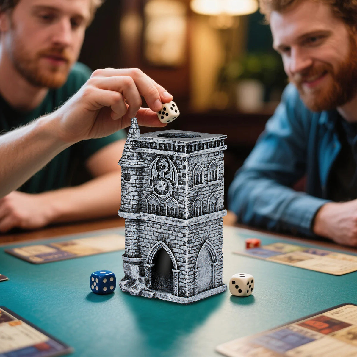 US Local D20 Castle Resin Dice Tower Gift Box Set , Exquisite Medieval , Inspired Design, Ideal For Tabletop RPG Enthusiasts. Perfect For Adding A Touch Of Fantasy To D&D And Other Role - Playing Games.