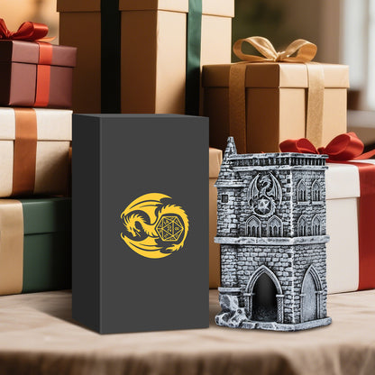 US Local D20 Castle Resin Dice Tower Gift Box Set , Exquisite Medieval , Inspired Design, Ideal For Tabletop RPG Enthusiasts. Perfect For Adding A Touch Of Fantasy To D&D And Other Role - Playing Games.