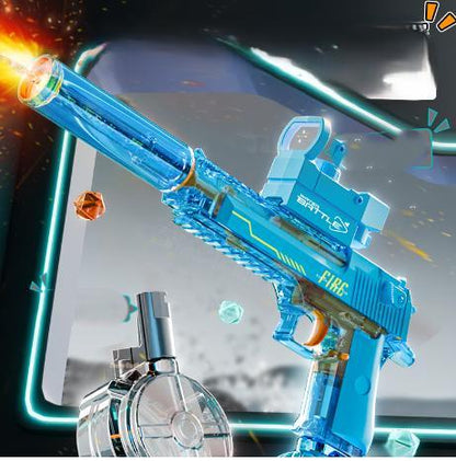 US Local Black And Blue Desert Eagle Linkage Electric Water Gun With Flame Backlight Effect, Suitable For Summer Water Activities, Super Fun