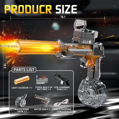 US Local Black And Blue Desert Eagle Linkage Electric Water Gun With Flame Backlight Effect, Suitable For Summer Water Activities, Super Fun