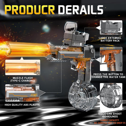 US Local Black And Blue Desert Eagle Linkage Electric Water Gun With Flame Backlight Effect, Suitable For Summer Water Activities, Super Fun