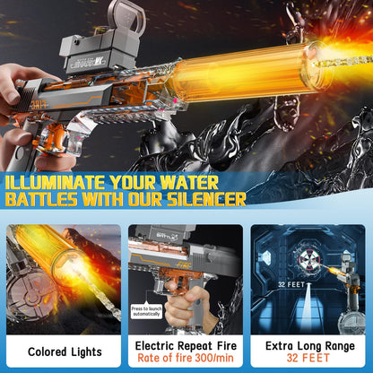 US Local Black And Blue Desert Eagle Linkage Electric Water Gun With Flame Backlight Effect, Suitable For Summer Water Activities, Super Fun