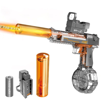 US Local Black And Blue Desert Eagle Linkage Electric Water Gun With Flame Backlight Effect, Suitable For Summer Water Activities, Super Fun