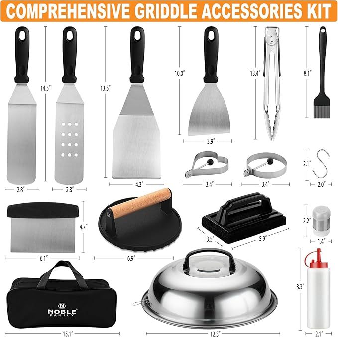US Local 27 PCS Griddle Accessories Kit, Flat Top Grill Accessories Set For Camping, Professional Grill Spatula Set With Melting Dome, Burger Press For Outdoor BBQ Cooking