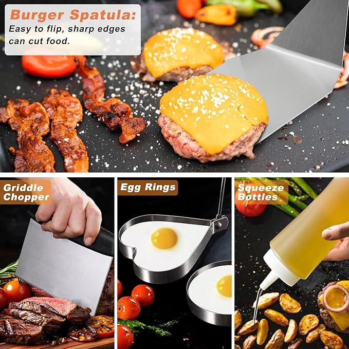 US Local 27 PCS Griddle Accessories Kit, Flat Top Grill Accessories Set For Camping, Professional Grill Spatula Set With Melting Dome, Burger Press For Outdoor BBQ Cooking