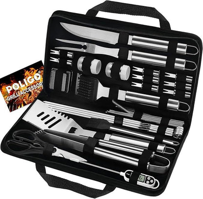US Local POLIGO 29 PCS BBQ Grill Accessories Stainless Steel BBQ Tools Grilling Tools Set With Storage Bag For Fathers Day Dads Birthday Presents - Camping Grill Utensils Set Ideal Grilling Gifts For Men Women