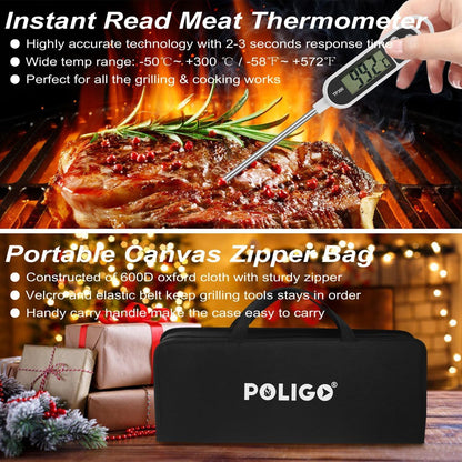 US Local POLIGO 29 PCS BBQ Grill Accessories Stainless Steel BBQ Tools Grilling Tools Set With Storage Bag For Fathers Day Dads Birthday Presents - Camping Grill Utensils Set Ideal Grilling Gifts For Men Women