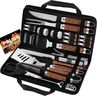 US Local POLIGO 29 PCS BBQ Grill Accessories Stainless Steel BBQ Tools Grilling Tools Set With Storage Bag For Fathers Day Dads Birthday Presents - Camping Grill Utensils Set Ideal Grilling Gifts For Men Women