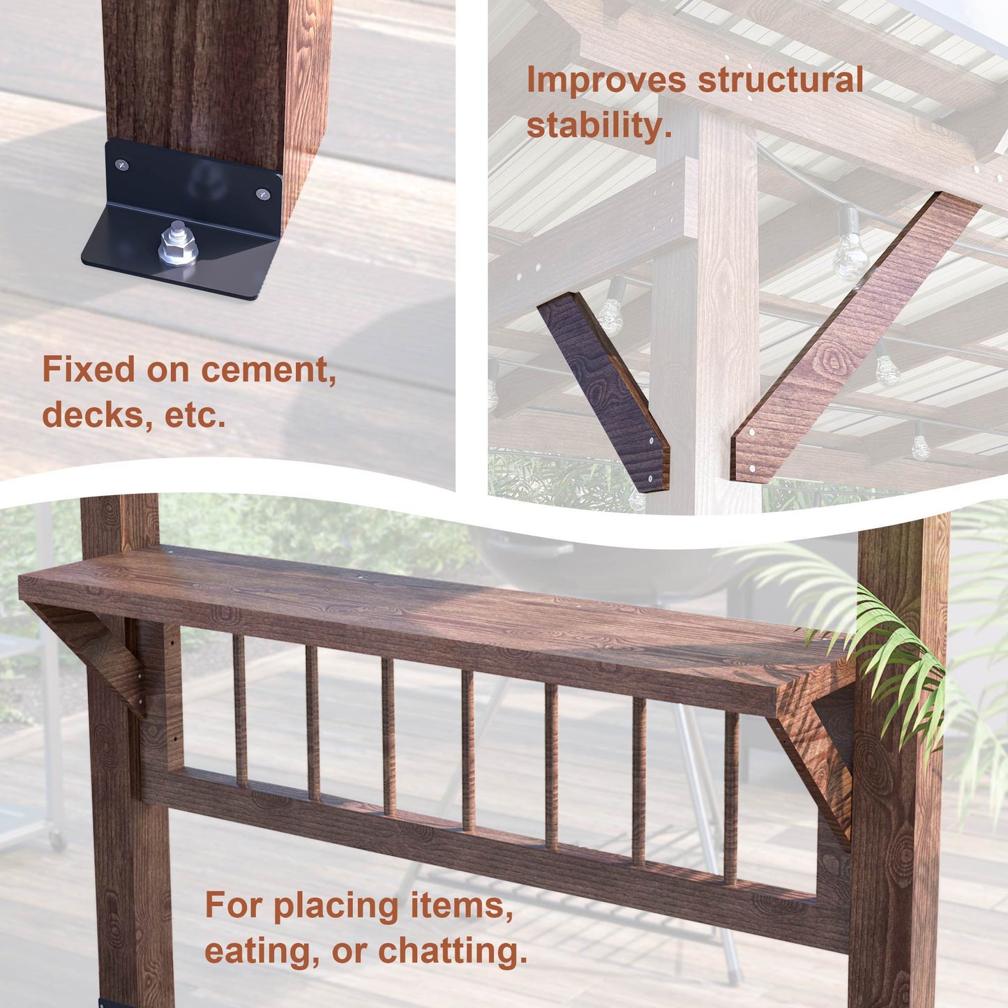 US Local 13X 6.5 Ft Wooden Pergola Grill Gazebo With Metal Roof & Bulbs & Bar Counters