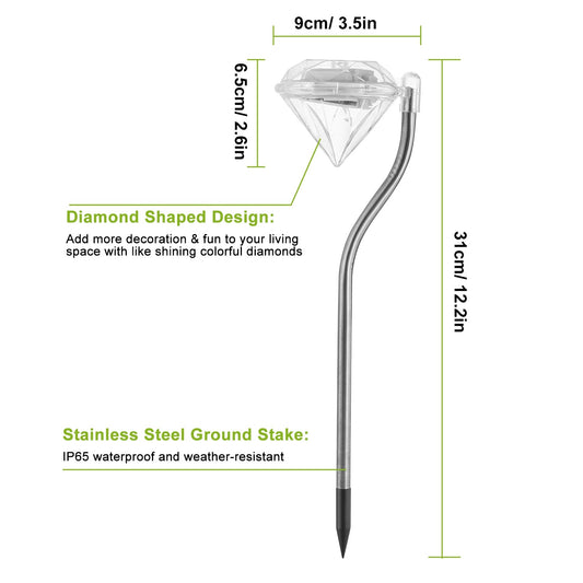 4Pcs Solar Garden Stake Light Outdoor Diamond LED Light 7 Color Changing IP65 Waterproof Pathway Stake Decorative Lamp For Garden Patio Yard Walkway