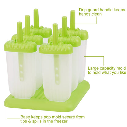 US Local 1 Set 6 Cavity Popsicle Molds Reusable Ice Cream DIY Ice Maker Ice Bar Maker Plastic Popsicle Mold For Homemade Iced Snacks
