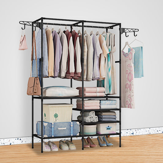 US Local 1Pc Metal Garment Rack Shoe Clothing Organizer Shelves Freestanding Multifunctional Clothes Wardrobe