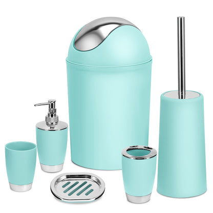 US Local Bathroom Accessories Set 6 Pcs Bathroom Set Ensemble Complete Soap Dispenser Toothbrush Holder Tumbler Soap Dish Toilet Cleaning Brush Trash Can