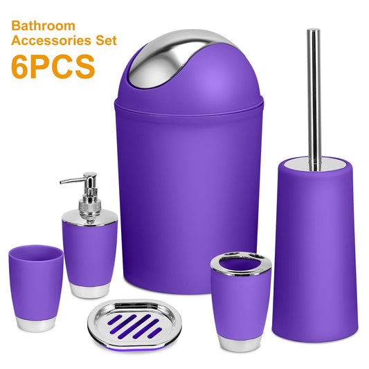 US Local Bathroom Accessories Set 6 Pcs Bathroom Set Ensemble Complete Soap Dispenser Toothbrush Holder Tumbler Soap Dish Toilet Cleaning Brush Trash Can
