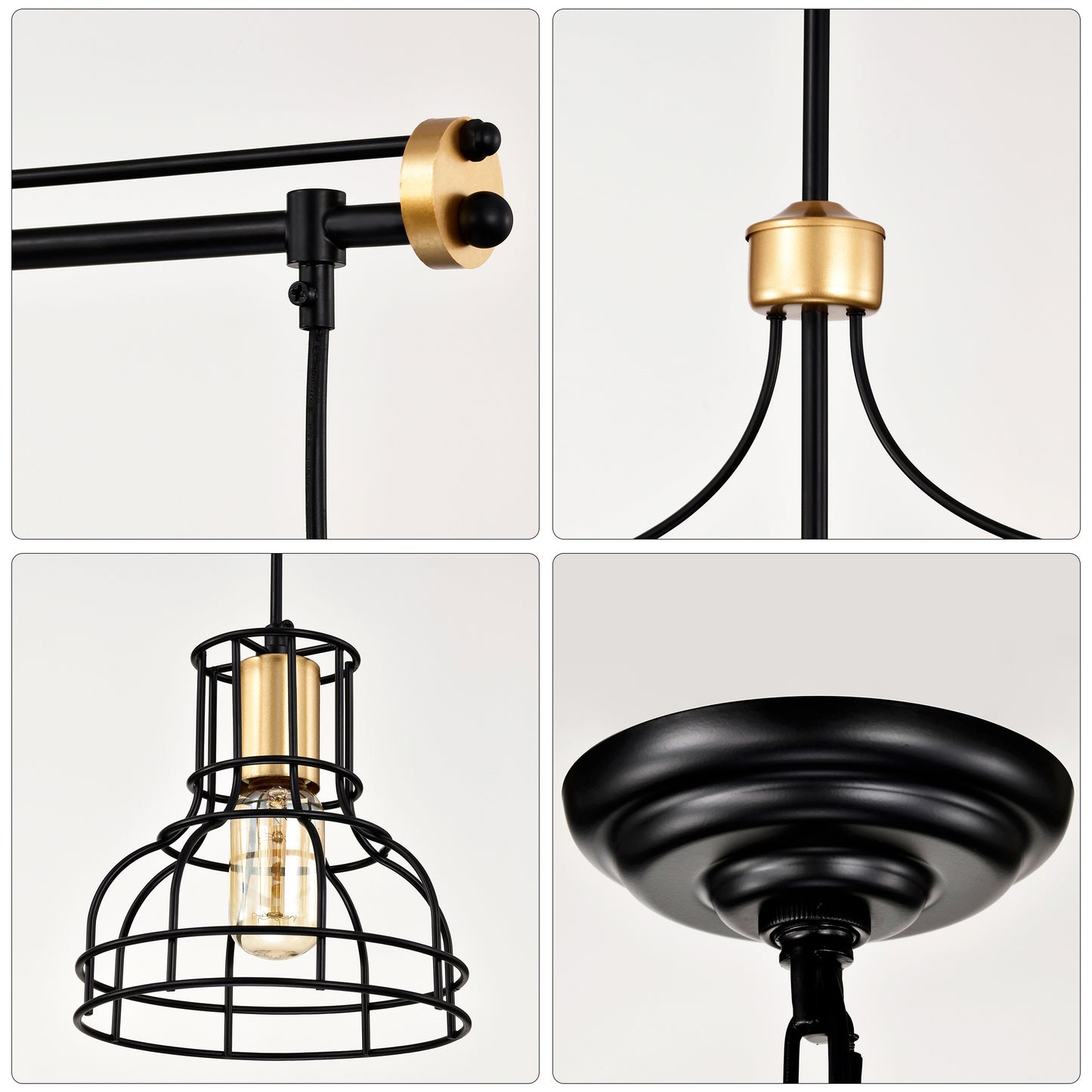US Local Dining Room Light Fixture Chandelier Over Table, 40-Inch Hanging For Farmhouse Linear Chandeliers,4-Light Kitchen Island Lighting,Matte Black And Matte Gold Ceiling Chandelier,with Metal Lampshade