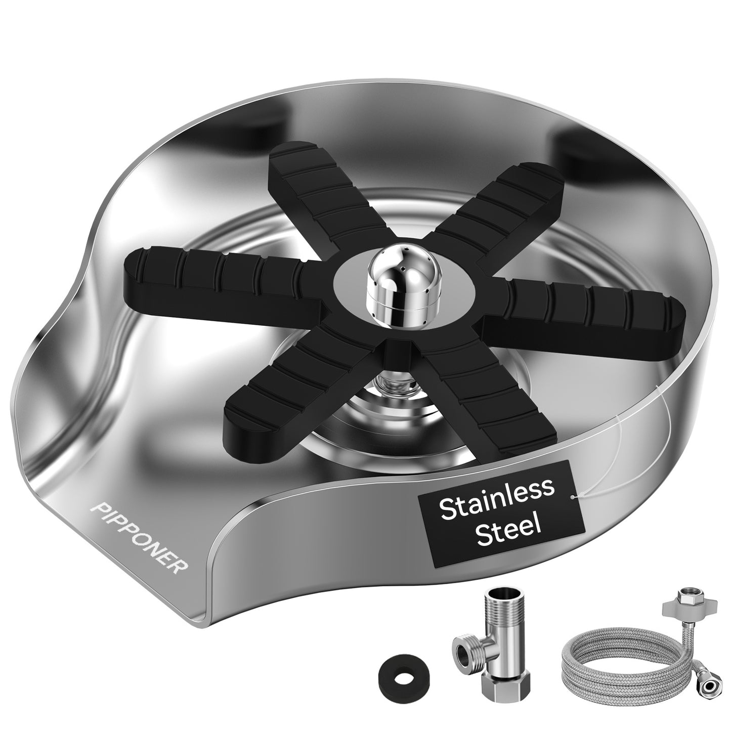 US Local PIPPONER Metal Glass Rinser For Kitchen Sink, 5-inch High Pressure Cup Washer With Hose, Stainless Steel Glass Washer For Sink, DIY Sink Bottle Washer For Home And Commercial Use