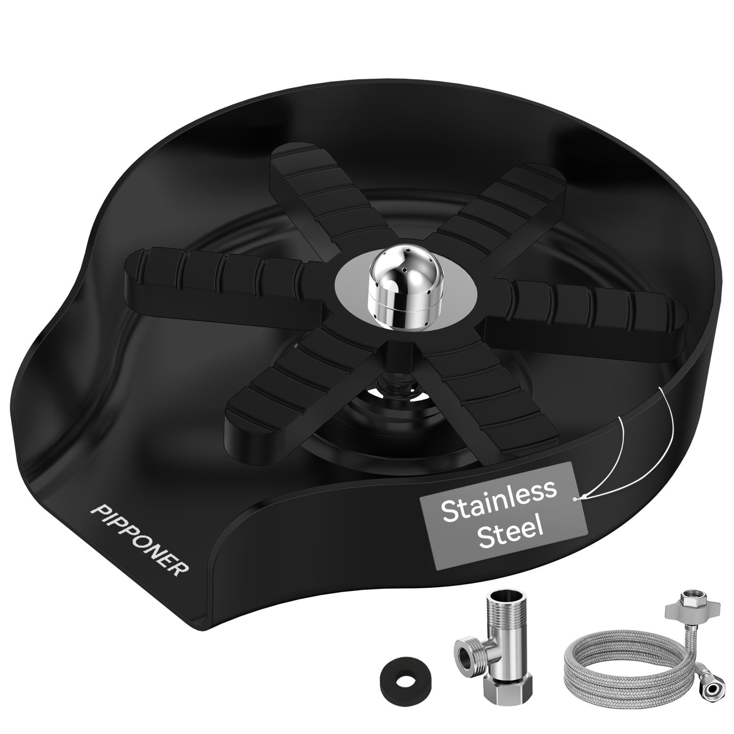 US Local PIPPONER Metal Glass Rinser For Kitchen Sink, 5-inch High Pressure Cup Washer With Hose, Stainless Steel Glass Washer For Sink, DIY Sink Bottle Washer For Home And Commercial Use