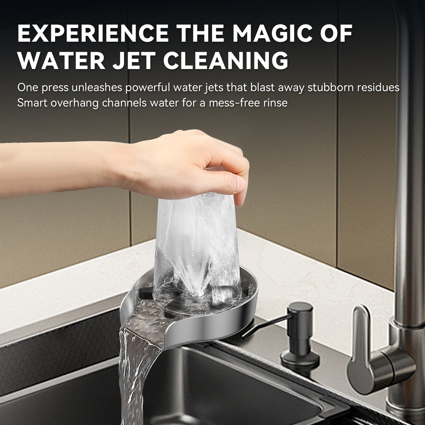 US Local PIPPONER Metal Glass Rinser For Kitchen Sink, 5-inch High Pressure Cup Washer With Hose, Stainless Steel Glass Washer For Sink, DIY Sink Bottle Washer For Home And Commercial Use