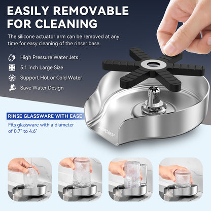 US Local PIPPONER Metal Glass Rinser For Kitchen Sink, 5-inch High Pressure Cup Washer With Hose, Stainless Steel Glass Washer For Sink, DIY Sink Bottle Washer For Home And Commercial Use