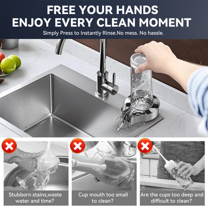 US Local PIPPONER Metal Glass Rinser For Kitchen Sink, 5-inch High Pressure Cup Washer With Hose, Stainless Steel Glass Washer For Sink, DIY Sink Bottle Washer For Home And Commercial Use