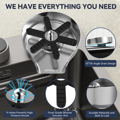 US Local PIPPONER Metal Glass Rinser For Kitchen Sink, 5-inch High Pressure Cup Washer With Hose, Stainless Steel Glass Washer For Sink, DIY Sink Bottle Washer For Home And Commercial Use