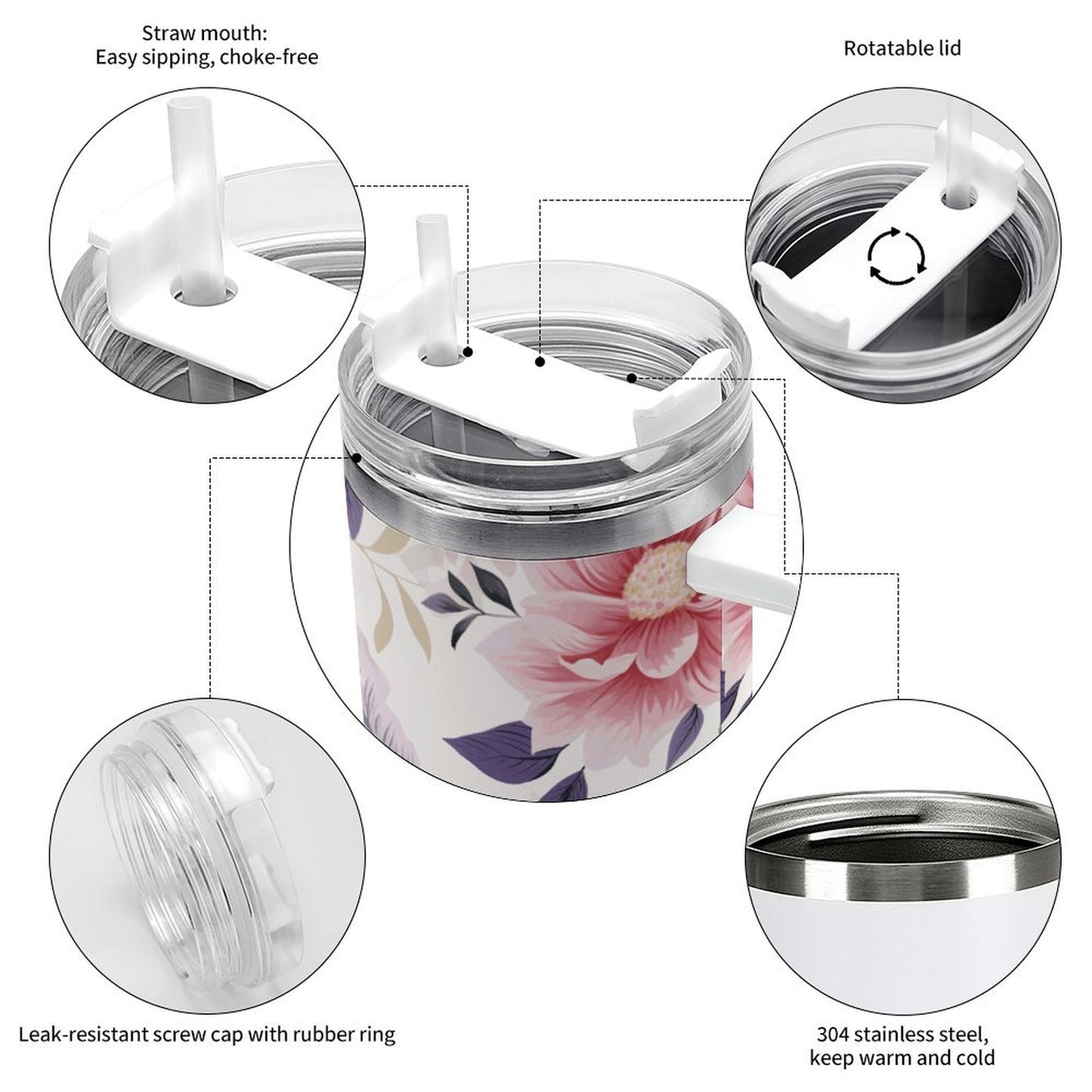 PHDT00434 POD US Local Tumbler 40 oz Large Capacity Car Cup Plain, Chinoiserie, Flower