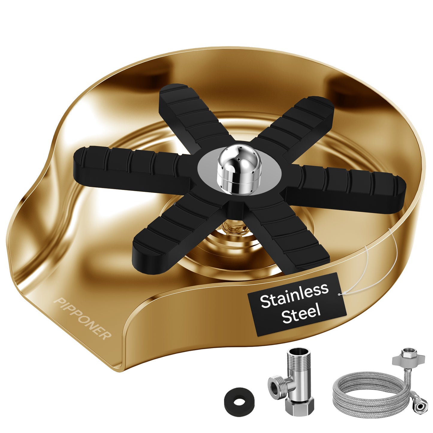 US Local PIPPONER Metal Glass Rinser For Kitchen Sink, 5-inch High Pressure Cup Washer With Hose, Stainless Steel Glass Washer For Sink, DIY Sink Bottle Washer For Home And Commercial Use