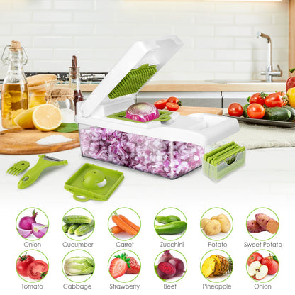 US Local 1 Set 12 In 1 Vegetable Chopper With Container Kitchen Food Slicer Dicer Grater Peeler Egg Separator Hand Protector For Onion Salad Potato