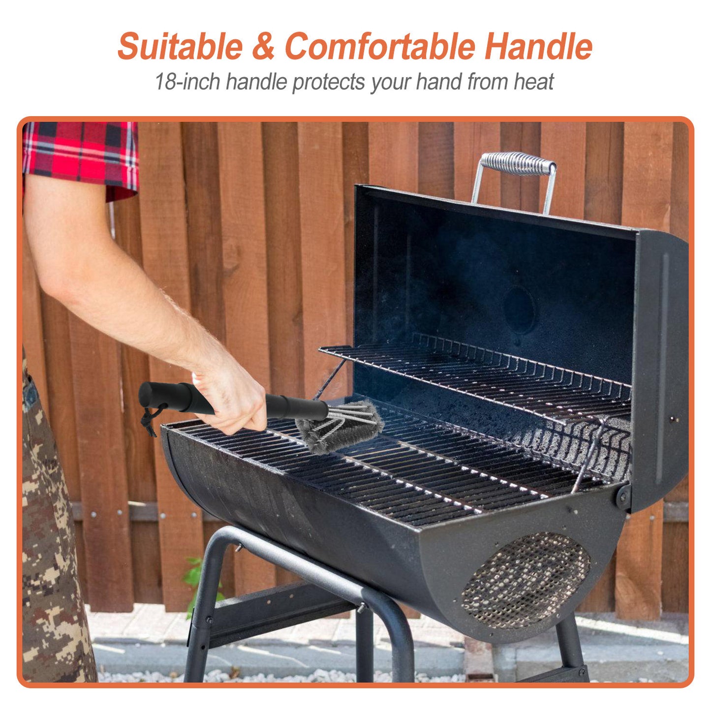 1 Set BBQ Grill Cleaning Brush Stainless Steel Barbecue Cleaner With 18in Suitable Handle Stiff Wire Bristles For Grill Cooking Grates