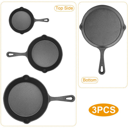 US Local 3Pcs Pre-Seasoned Cast Iron Skillet Set 6in 8in 10in Non-Stick Oven Safe Cookware Heat-Resistant Frying Pan For Frying Cooking Baking