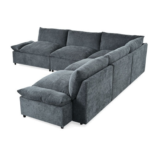 US Local 115.5 Modular Deep Gray Sectional Sofa With Durable Polyester Upholstery, Plush Cushions, Hidden Storage Compartments, And Versatile Design For Living Room, Lounge, Or Office