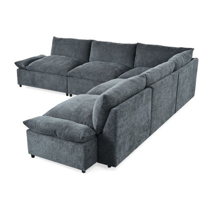 US Local 115.5 Modular Deep Gray Sectional Sofa With Durable Polyester Upholstery, Plush Cushions, Hidden Storage Compartments, And Versatile Design For Living Room, Lounge, Or Office