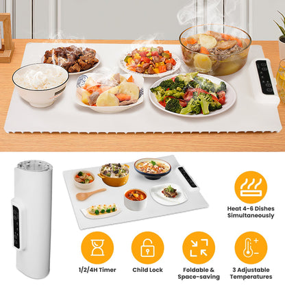 US Local Electric Warming Tray Smart Food Warmer Roll Up Heating Pad With Adjustable Temperature Control 3 Auto Timer Settings For Buffet Party Gathering Restaurant