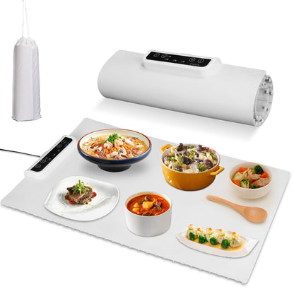 US Local Electric Warming Tray Smart Food Warmer Roll Up Heating Pad With Adjustable Temperature Control 3 Auto Timer Settings For Buffet Party Gathering Restaurant