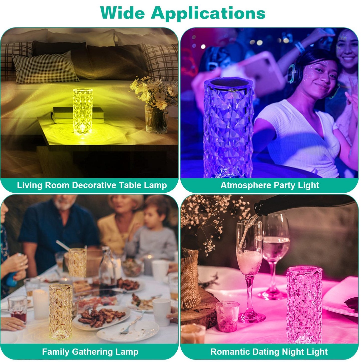 US Local Crystal Diamond Rose Table Lamp Dimmable Remote Touch Control Beside LED Night Light Rechargeable 16 Color Change Atmosphere Bar Lamp