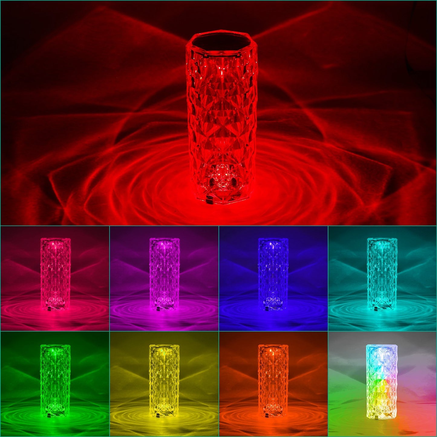 US Local Crystal Diamond Rose Table Lamp Dimmable Remote Touch Control Beside LED Night Light Rechargeable 16 Color Change Atmosphere Bar Lamp