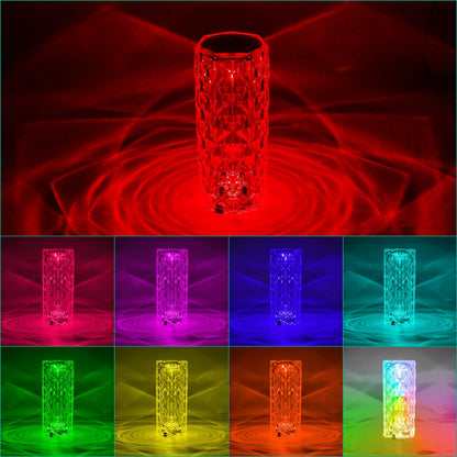 US Local Crystal Diamond Rose Table Lamp Dimmable Remote Touch Control Beside LED Night Light Rechargeable 16 Color Change Atmosphere Bar Lamp