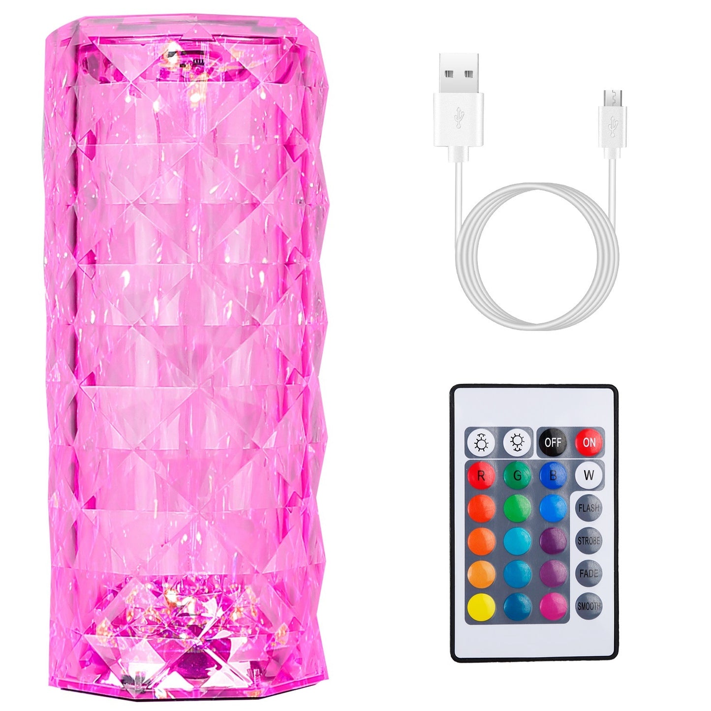 US Local Crystal Diamond Rose Table Lamp Dimmable Remote Touch Control Beside LED Night Light Rechargeable 16 Color Change Atmosphere Bar Lamp