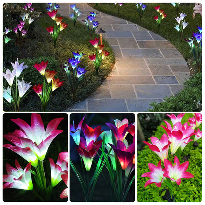 2Pcs Solar Pathway Lights Outdoor Lily Flower 7-Color Changing IP65 Waterproof For Garden Patio Yard Walkway