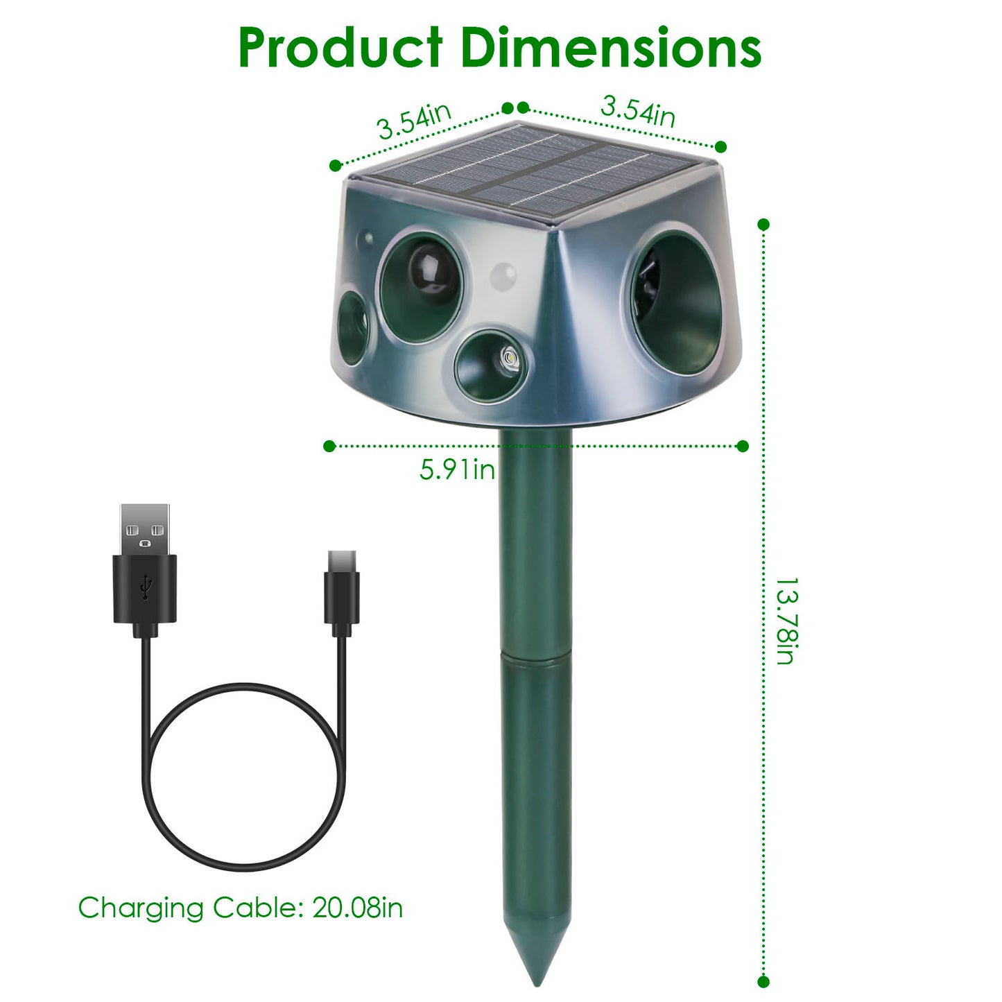 US Local 1Pc Ultrasonic Solar Animal Repeller Outdoor  Mole Snake Squirrel Repellent Waterproof With 3 Modes Motion Sensor Vibration Stake For Farm Garden Yard