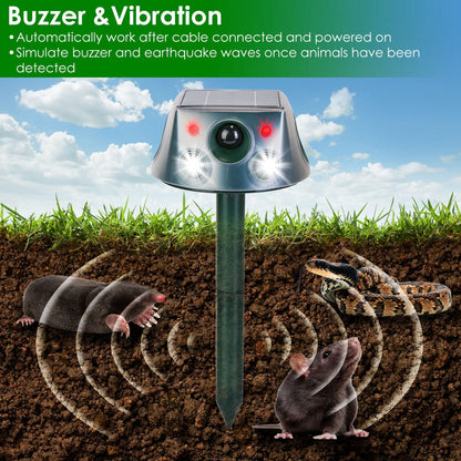 US Local 1Pc Ultrasonic Solar Animal Repeller Outdoor  Mole Snake Squirrel Repellent Waterproof With 3 Modes Motion Sensor Vibration Stake For Farm Garden Yard