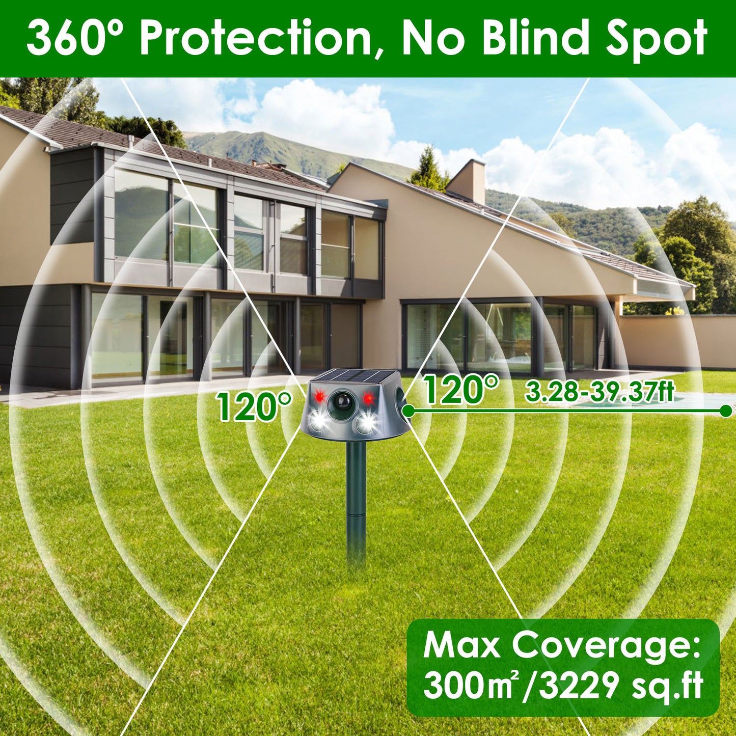 US Local 1Pc Ultrasonic Solar Animal Repeller Outdoor  Mole Snake Squirrel Repellent Waterproof With 3 Modes Motion Sensor Vibration Stake For Farm Garden Yard